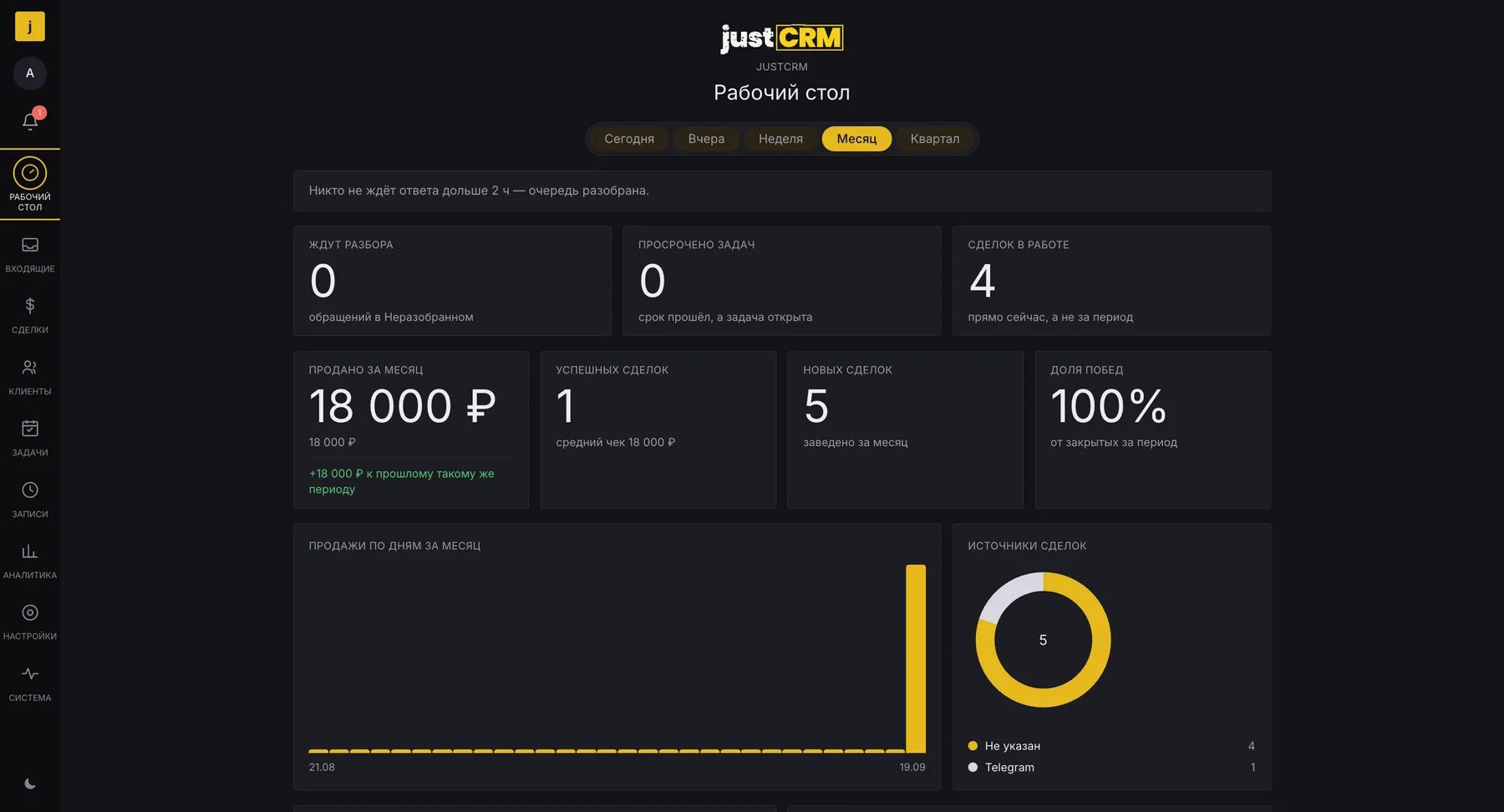 Рабочий стол justCRM